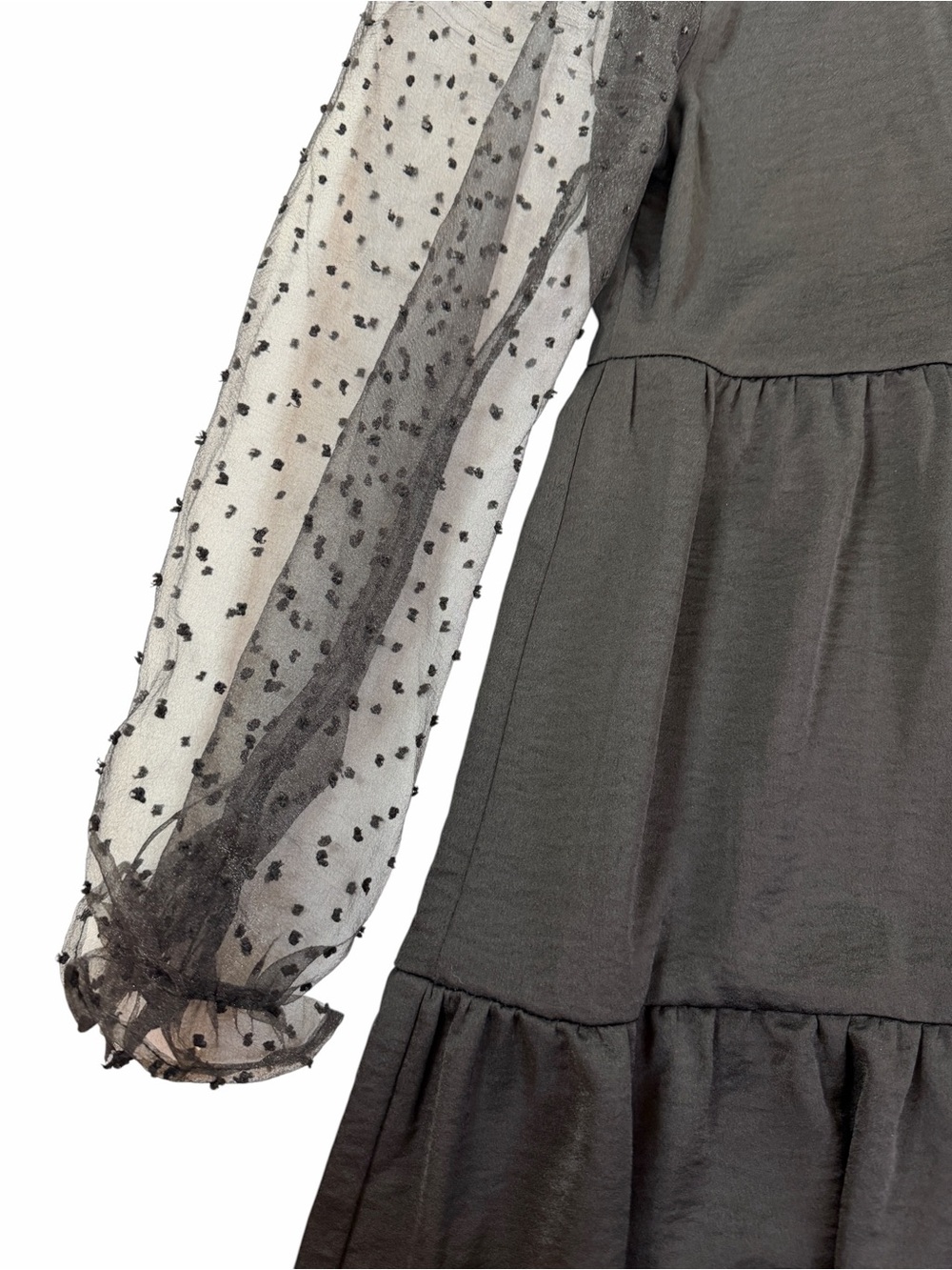 Black Puff-Sleeve Babydoll Dress - Picture 4 of 5